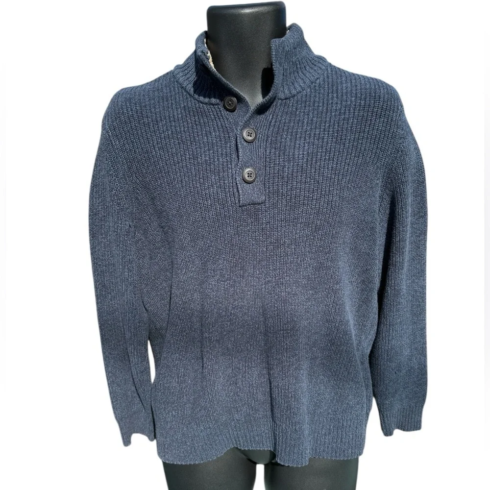 GH Bass & Co. Men's Pullover Sweater Size Medium Blue 1/4 Button Up Heavy Warm